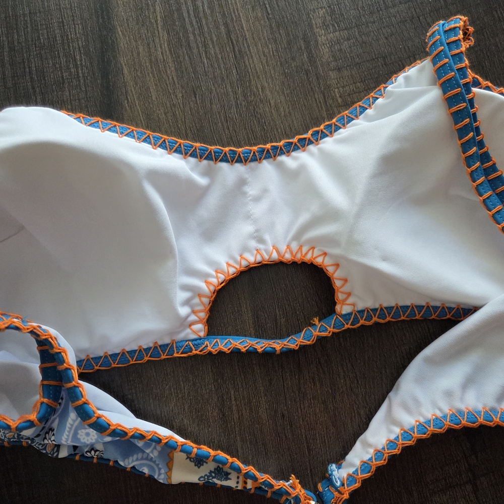 Cupshe Colorblock Bikini Top & Bottom with Blue and Orange Trim - Picture 6 of 6